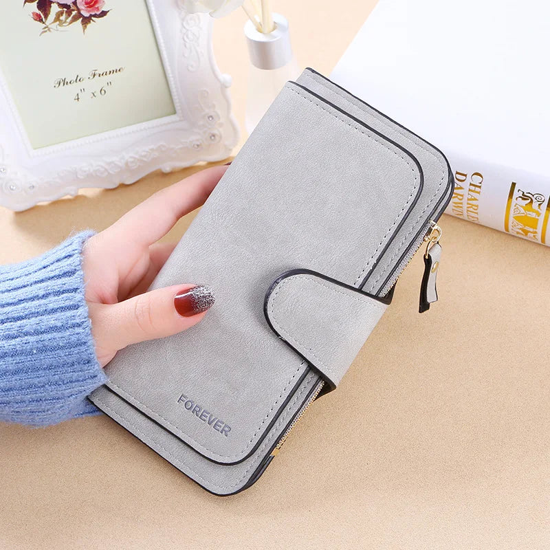 Women’s Korean Style Three-Fold Wallet – Multi-Card Buckle Purse with Frosted Two-Tone Fabric