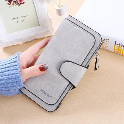 Women’s Korean Style Three-Fold Wallet – Multi-Card Buckle Purse with Frosted Two-Tone Fabric