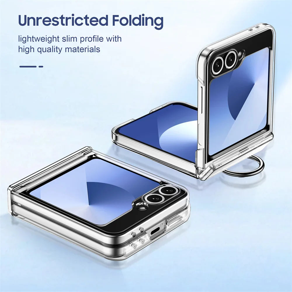 Luxury Wallet Clip Phone Case for Samsung Z Flip — Shockproof Card Slot Cover with Finger Ring for Z Flip 5/6/7/5G