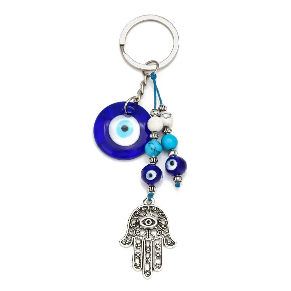 Lucky Eye Fatima Hand Keychain – Alloy Tree of Life Elephant Owl Blue Turkish Evil Eye Car Keyring Jewelry for Men & Women Gift