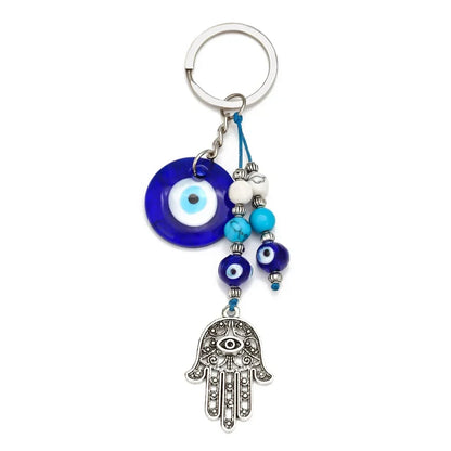 Lucky Eye Fatima Hand Keychain – Alloy Tree of Life Elephant Owl Blue Turkish Evil Eye Car Keyring Jewelry for Men & Women Gift