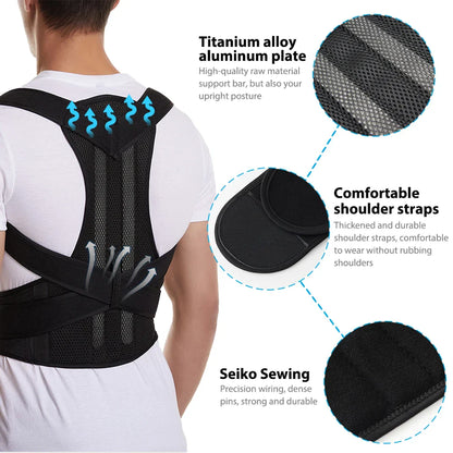 Adjustable Back Brace Posture Corrector – Lumbar & Shoulder Support Belt for Men & Women, Improve Scoliosis