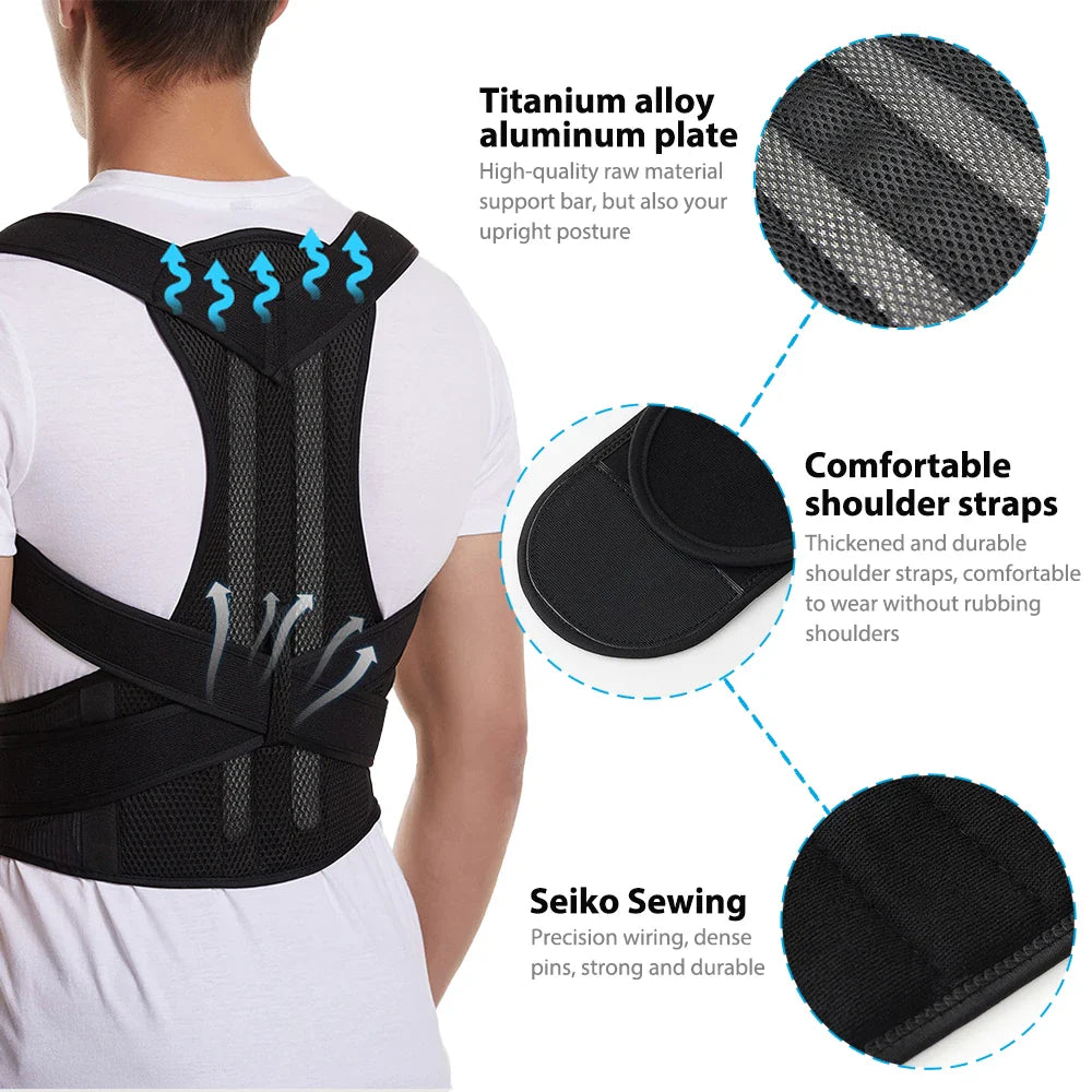 Adjustable Back Brace Posture Corrector Belt – Lumbar & Shoulder Support for Men & Women, Improve Scoliosis