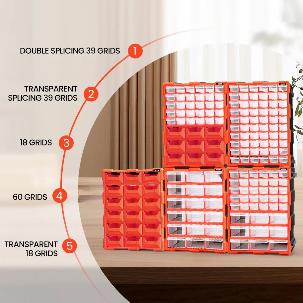 AIRAJ 18in Plastic Drawer Storage Cabinet – 18/39/60 Drawer Organizer for Garage, Beads, LEGO, and Makeup Storage