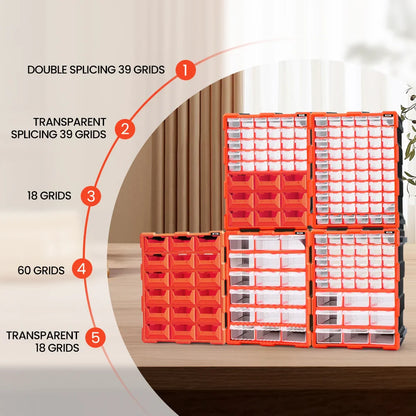 AIRAJ 18in Plastic Drawer Storage Cabinet – 18/39/60 Drawer Organizer for Garage, Beads, LEGO, and Makeup Storage