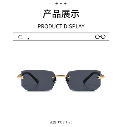 Rimless Rectangle Sunglasses — Fashion Small Square Shades for Men & Women, Summer Travel Eyewear
