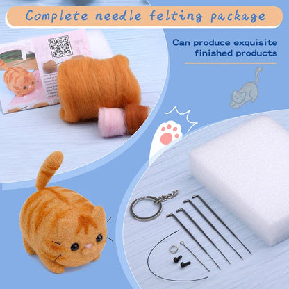 Animals DIY Needle Felting Set – Handcraft Project Kit for Beginners with Foam Mat & Tools