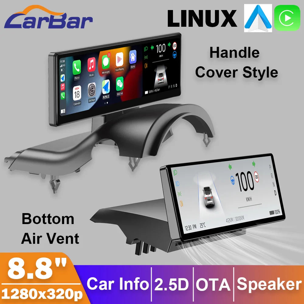 Carbar 8.8" Smart Dashboard Touch Screen – Wireless CarPlay & Android Auto for Tesla Model 3 & Y, Free Air Vent Camera