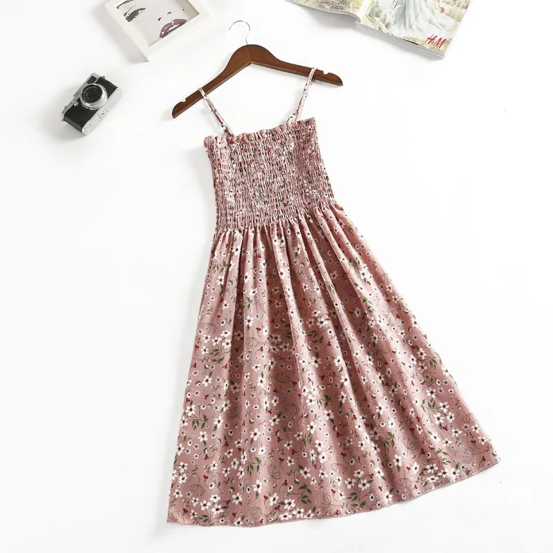 Women’s Summer Mini Dress – Casual Sleeveless Spaghetti Strap Chiffon Dress with Elastic High Waist