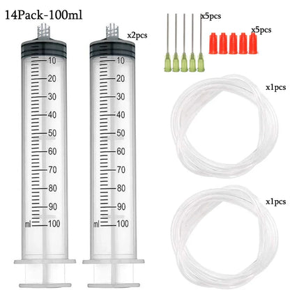 50-Pack Syringes with Blunt Tip Needles — 14G-23G with Caps for Refilling & Measuring Liquids