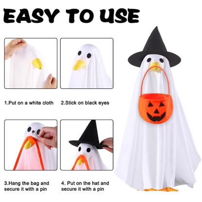 Halloween Goose Costume Set - Porch Goose Outfit with Hat, Ghost Costume & Pumpkin Basket Decoration