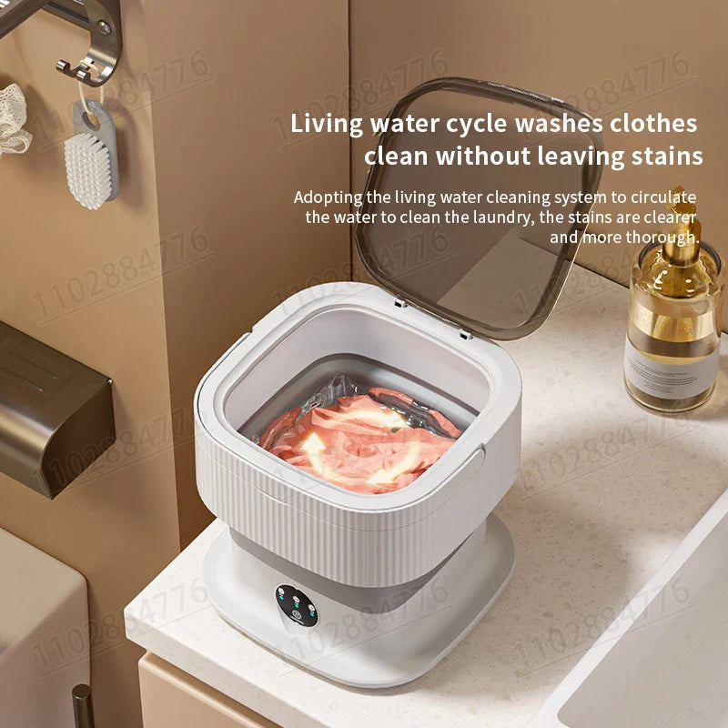 10L High-End Foldable Portable Washing Machine – Large Capacity with Blue Light, Timed Washing & Dehydration