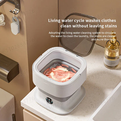 10L High-End Foldable Portable Washing Machine – Large Capacity with Blue Light, Timed Washing & Dehydration
