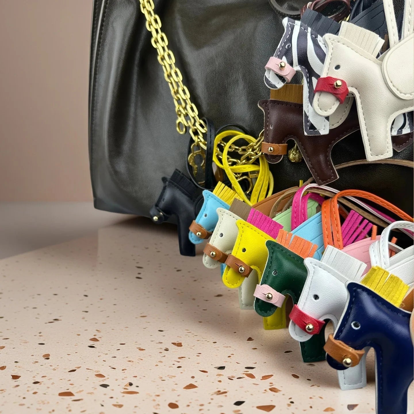Winged Pony Keychain - Premium PU Leather Bag Charm with Detachable Strap