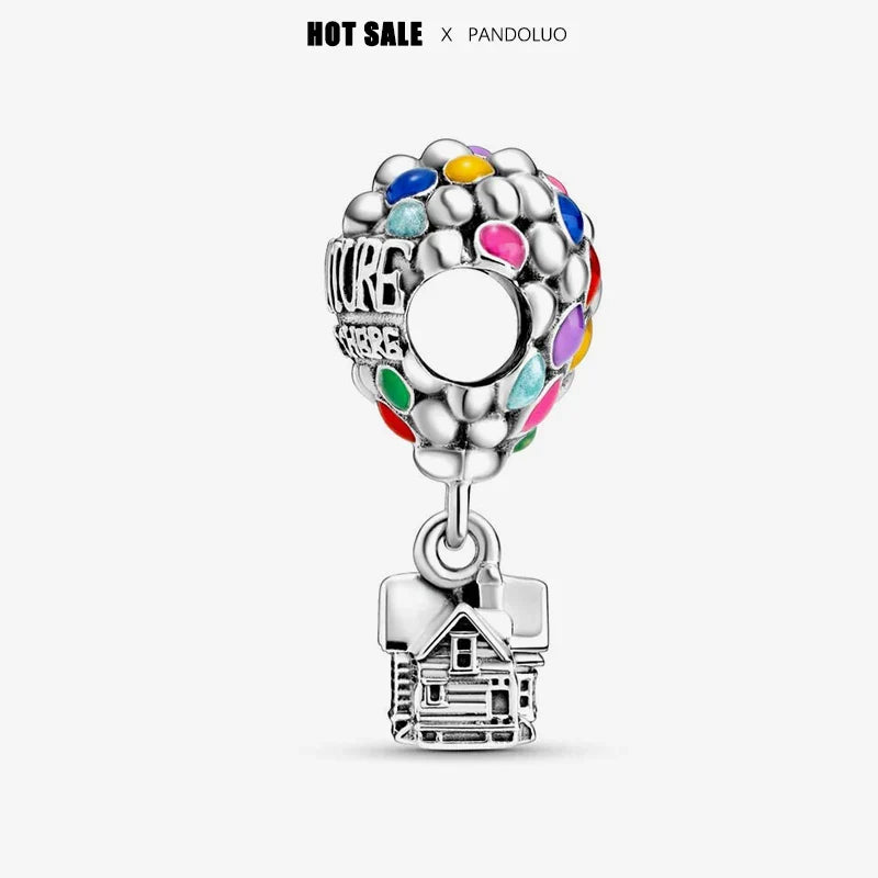 Disney Pixar Up House & Balloons Charm Beads - 925 Silver Pendant for Pandora Bracelet, Women's Jewelry Gift