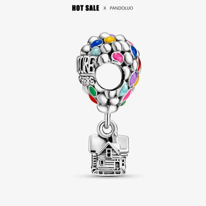 Disney Pixar Up House & Balloons Charm Beads - 925 Silver Pendant for Pandora Bracelet, Women's Jewelry Gift