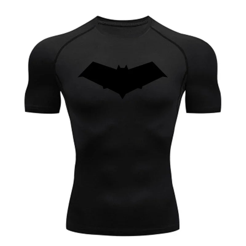 Men’s Summer Casual Compression T-Shirt — Quick-Dry Bat Print Fitness, Gym, MMA Rashguard Workout Tee