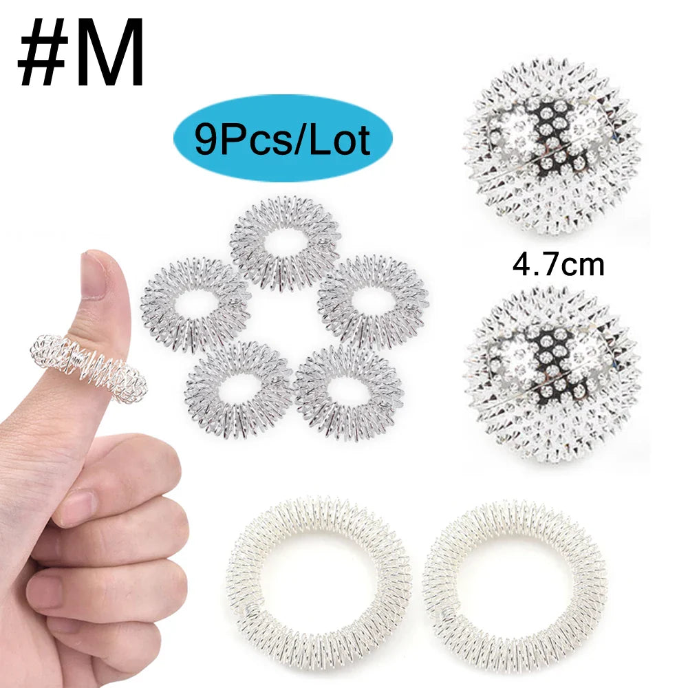 9pcs Hand & Foot Magnetic Therapy Spiky Massage Balls – Acupressure Trigger Point Pain Relief Pocket Massager