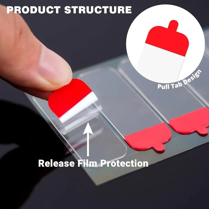 60PCS Clear Removable Double-Sided Tape Tabs Strong Adhesive Pull-Tab Stickers for Photos Walls Crafts & Home Decor