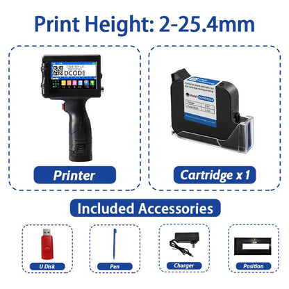 DCODE 1750PLUS Handheld Inkjet Printer – Portable 12.7/25.4mm QR Code, Barcode, Text, Date & Batch Number Printing Machine, Label Coding Device