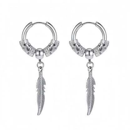Long Hanging Cross & Leaf Hoop Earrings – Vintage Stainless Steel Hip Hop Unisex Jewelry Accessories