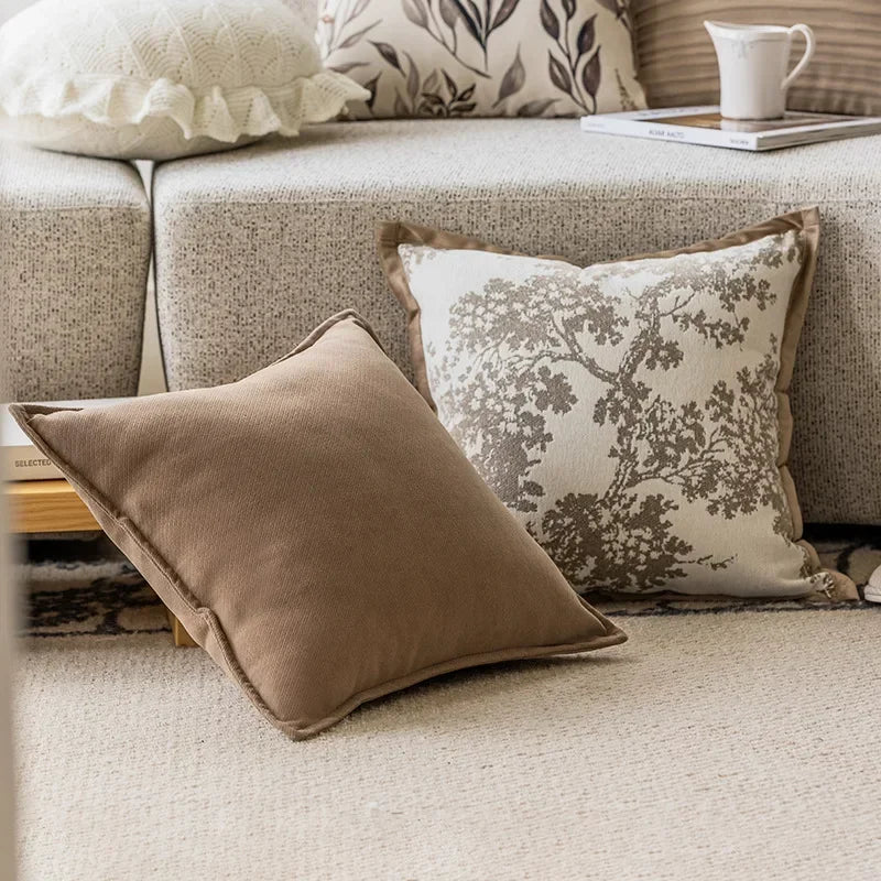 Vintage Floral Chenille Cushion Covers – Soft Throw Pillowcases with Invisible Zipper for Sofa & Couch, 45x45cm