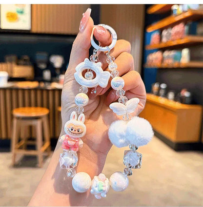 New Rabbit Hairball Beaded Mobile Phone Chain — Cute Cartoon Lanyard & Bag Pendant, Popular Gift Phone Charm for Girls
