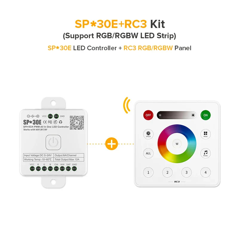 SP530E/SP630E All-in-One WiFi LED Controller, 5CH PWM SPI Pixel LED Strip Control, Compatible with WS2811 WS2812B SK6812 FCOB, Alexa & Google Home Support, Bluetooth Smart Lighting Module