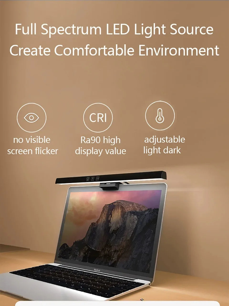 Eye-Care LED Desk Lamp 50cm – USB-Powered Screen Light Bar with Stepless Dimming for Reading & PC