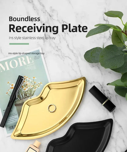 Korean Style Stainless Steel Lip-Shaped Jewelry Tray – Decorative Cosmetic & Jewelry Storage