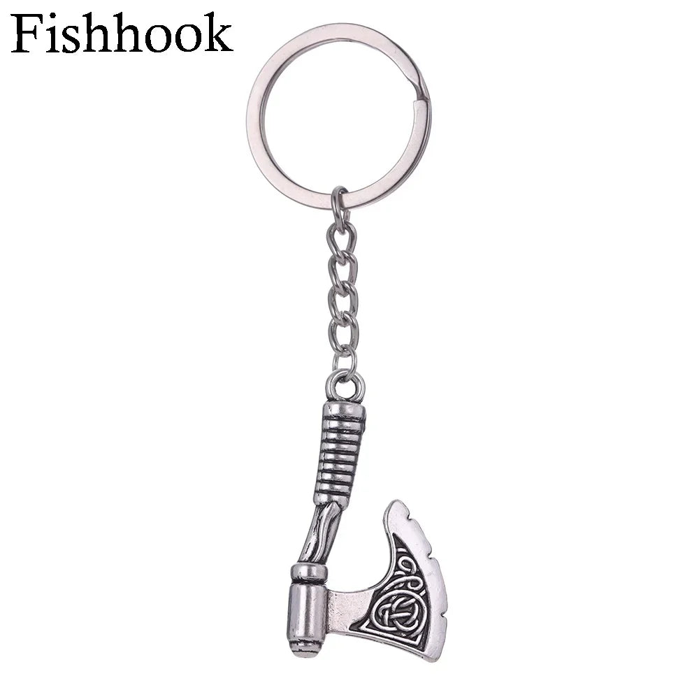 SKYRIM Viking Keychain – Punk Gothic Axe Talisman, Slavic Irish Knot Pagan Amulet Pendant, Men's Jewelry Gift