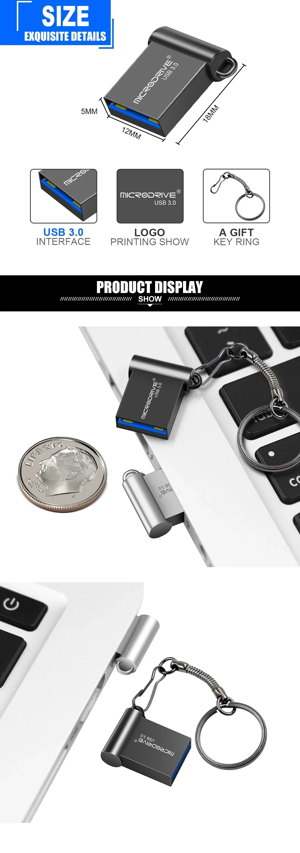 High-Speed USB 3.0 Mini Flash Drive – 16GB 32GB 64GB 128GB Portable USB Storage Key