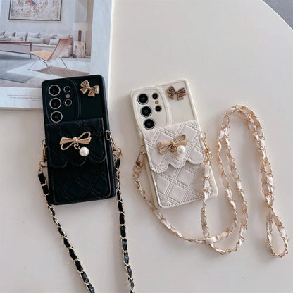 3D Bowknot Crossbody Wallet Phone Case — Card Holder Soft Cover for Samsung Galaxy S25 Ultra / S24 / S23 / S22+ / S21 / S20 FE / Note20
