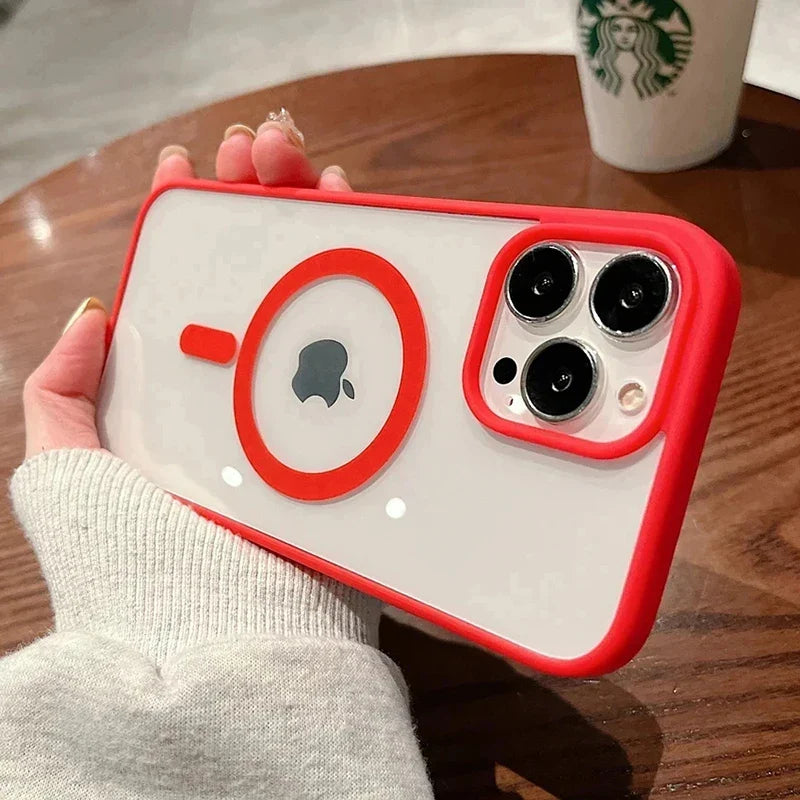 Acrylic Magnetic Clear iPhone Case – Hard Back Cover with MagSafe Wireless Charging, Pink, Fits iPhone 11-16 Pro Max & Plus