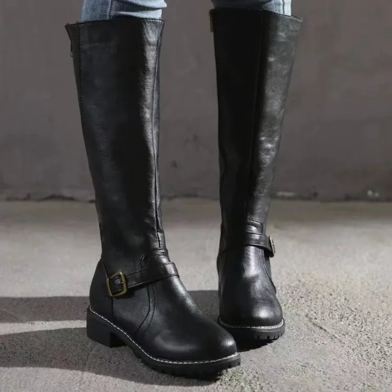 2024 Women’s Over-the-Knee Riding Boots – Winter Chunky Heel Round Toe Buckle Platform Shoes