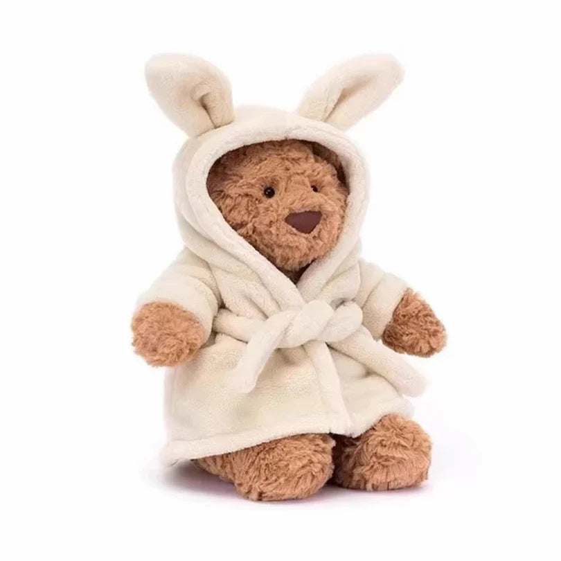 Bathrobe Bear & Rabbit Plush Toy Backpack Charm – Cute Cartoon Plush Gift for Birthday & Christmas