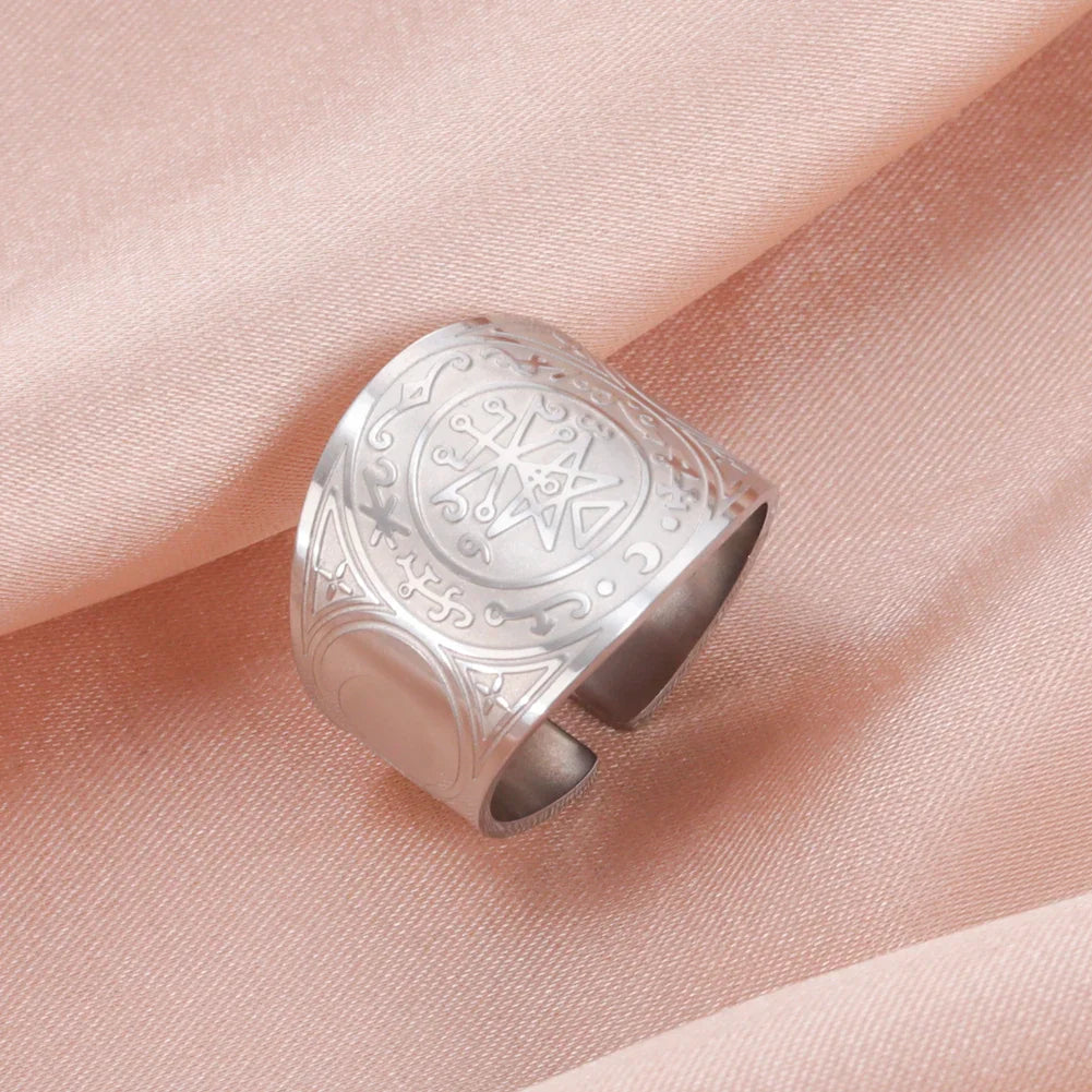 Dawapara 7 Archangels Protection Ring – Metatron Cube, Lilith Symbol, King Solomon Secrets Vintage Amulet Jewelry