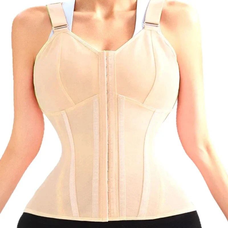 Double Compression Waist Trainer Corset – 17 Steel Bone Body Shaper Vest Bra, Flat Belly Slimming Fajas Colombianas