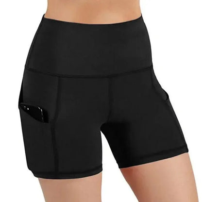 Pure Color High Waist Women's Sports Shorts: Polyester Yoga Pants - Slim Fit One-Piece Trousers for Summer
