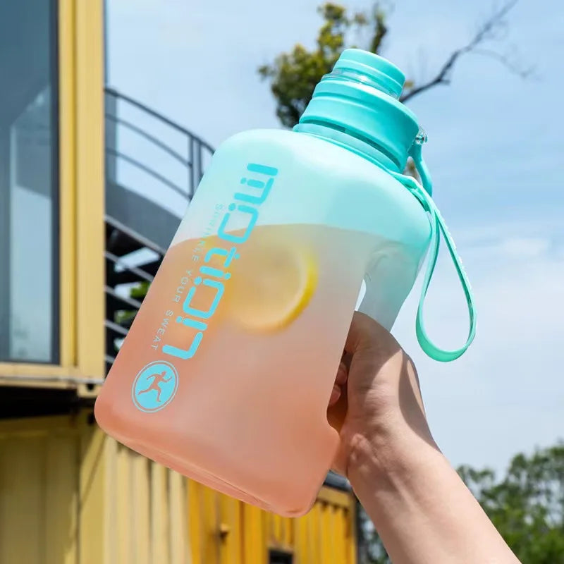 2-Liter Sports Water Bottle with Straw: Large Capacity Fitness Gradient Kettle - Outdoor Plastic Portable Hydration Companion with Scale