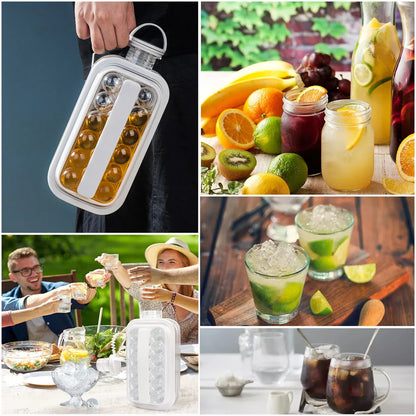 2-in-1 Silicone Ice Ball Maker Kettle - Creative Portable Ice Cube Mold and Ice Hockey Lattice Tool for Kitchen and Bar