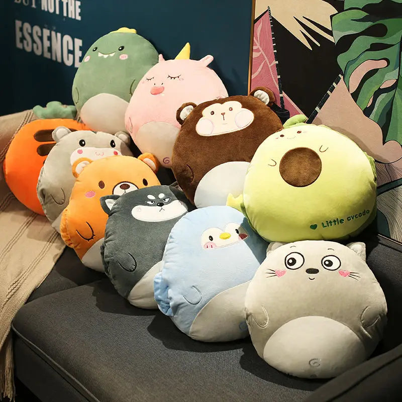 3-in-1 Stuffed Hand Warmer Bag - Cartoon Animal Pillow, Blanket, Cute Cushion Blanket - Home, Car, Travel Pillow for Children - Girl Gift