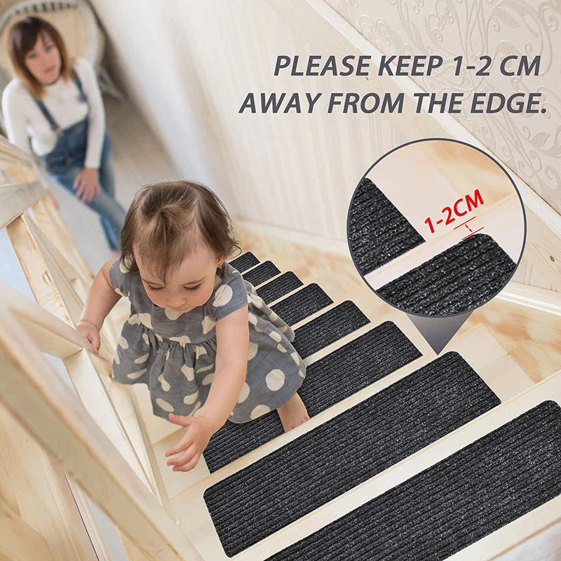 20x76cm Soft Stair Mat – Self-Adhesive Non-Slip Water Absorption Carpet Protector, Variety Pattern Rug for Stairs