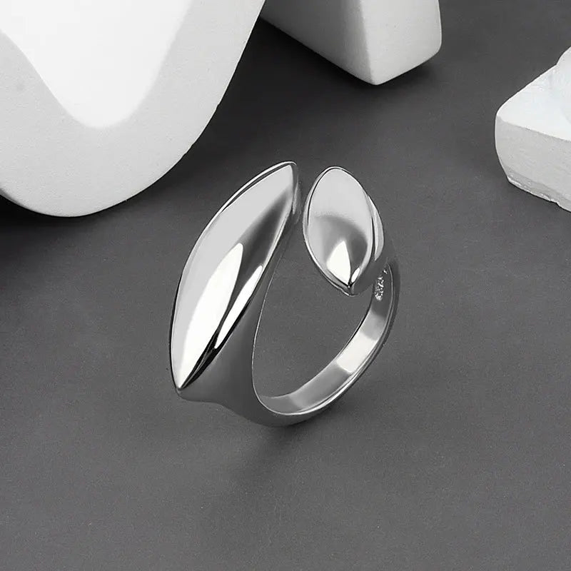 925 Sterling Silver Open Ring — Handmade Geometric Irregular Cross Lines for Women