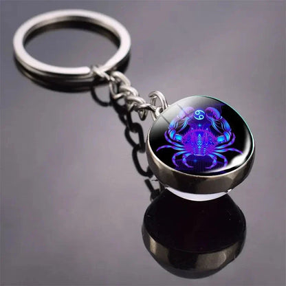 S12 Constellation Keychain – Luminous Double-Sided Zodiac Glass Ball Pendant for Men & Women