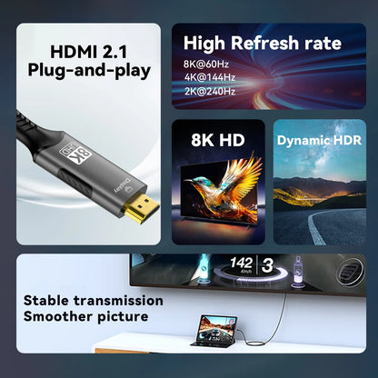 USB-C to HDMI Cable – 8K@60Hz, 4K@120Hz Type-C to HDMI Adapter for MacBook Air, iPad, HDTV, TV Converter