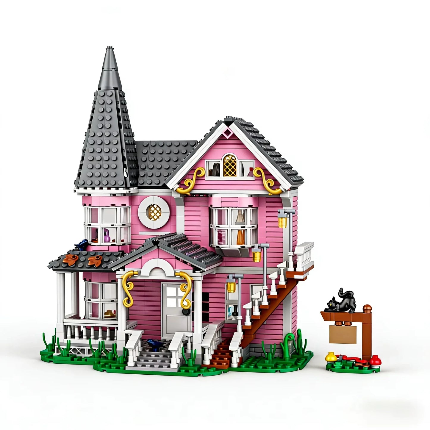 Pink Palace Building Blocks Set - Fantasy Haunted House Display Model for Movie Fans & Collectors