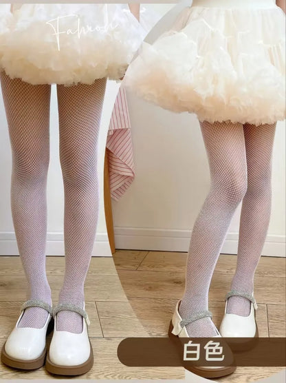 Summer Kids Sparkling Fishnet Pantyhose — Tight Fitting Diamond Hollow Latin Dance Leggings for Girls