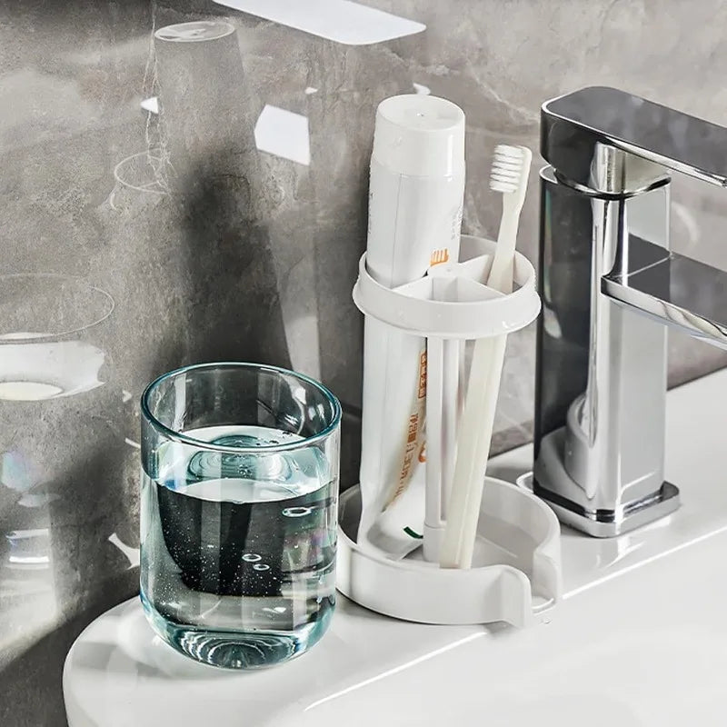 Multifunctional Plastic Toothbrush & Toothpaste Holder – Dustproof, Drainage Design for Home Use