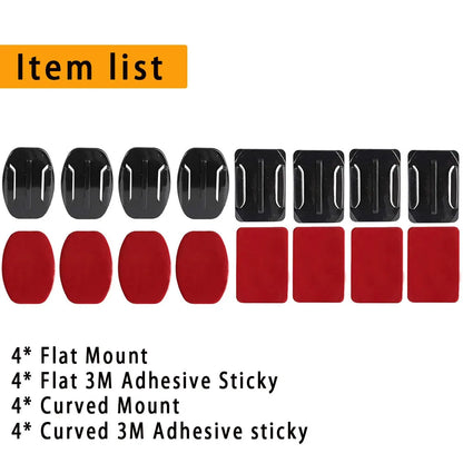 Helmet Adhesive Mount Kit for GoPro, Insta360, DJI – Flat & Curved Mounts with Adjustable Pivot Arm